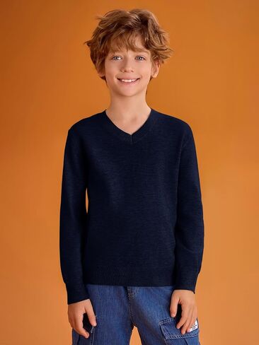 Haloumoning Boys School Uniform Sweater Kids Long Sleeve V Neck Pullover Fall Winter Clothes 5-14 Years in Saudi Arabia