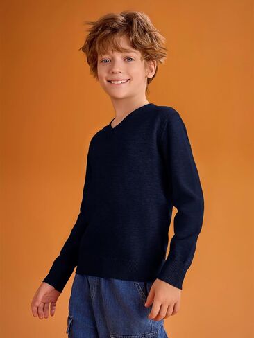 Haloumoning Boys School Uniform Sweater Kids Long Sleeve V Neck Pullover Fall Winter Clothes 5-14 Years in Saudi Arabia