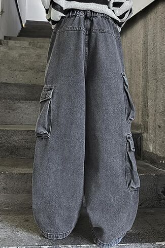 AOWKULAE Girls Jeans Elastic Wasit Wide Leg Pants Kids Jeans 4-14 Years in Kuwait