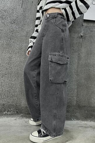 AOWKULAE Girls Jeans Elastic Wasit Wide Leg Pants Kids Jeans 4-14 Years in Kuwait