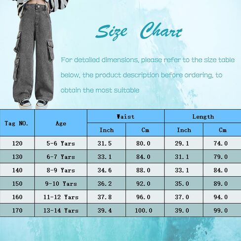 AOWKULAE Girls Jeans Elastic Wasit Wide Leg Pants Kids Jeans 4-14 Years in Kuwait