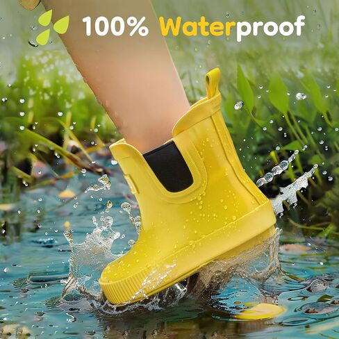 HISEA Kids Ankle Rain Boots Waterproof Deck Rubber Shoes for Boys Girls (Toddler/Little Kid/Big Kid) in Kuwait
