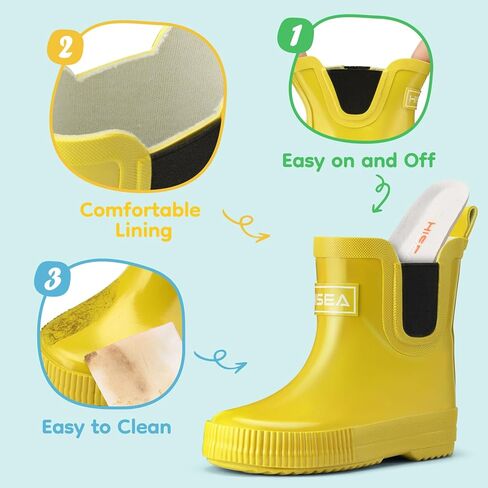 HISEA Kids Ankle Rain Boots Waterproof Deck Rubber Shoes for Boys Girls (Toddler/Little Kid/Big Kid) in Kuwait