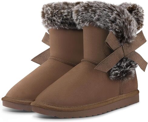 K KomForme Girls Kids Snow Boots Warm Fur Lined Slip On Outdoor Winter Shoes Lightweight Comfy（Little/Big Kids） in Kuwait