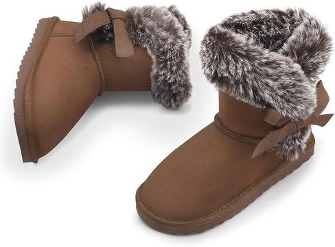 K KomForme Girls Kids Snow Boots Warm Fur Lined Slip On Outdoor Winter Shoes Lightweight Comfy（Little/Big Kids） in Kuwait