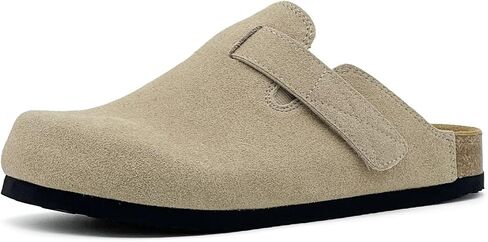 قباقيب rosyclo للنساء والرجال، جلد سويدي مزود بخطاف وحلقة مريحة ووسادة قدم من الفلين قابلة للتعديل للنساء، شباشب منزلية تسد أحذية البطاطس مع دعم القوس in Kuwait