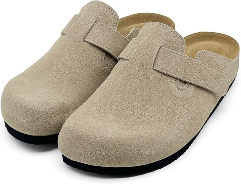 قباقيب rosyclo للنساء والرجال، جلد سويدي مزود بخطاف وحلقة مريحة ووسادة قدم من الفلين قابلة للتعديل للنساء، شباشب منزلية تسد أحذية البطاطس مع دعم القوس in Kuwait