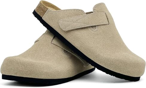 قباقيب rosyclo للنساء والرجال، جلد سويدي مزود بخطاف وحلقة مريحة ووسادة قدم من الفلين قابلة للتعديل للنساء، شباشب منزلية تسد أحذية البطاطس مع دعم القوس in Kuwait