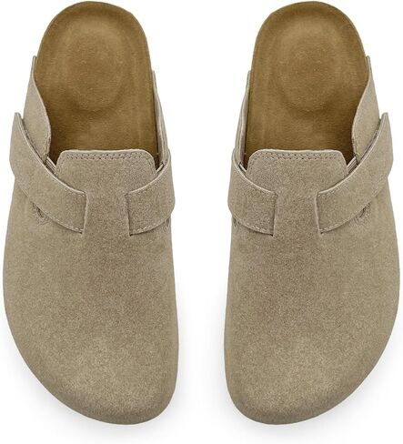 قباقيب rosyclo للنساء والرجال، جلد سويدي مزود بخطاف وحلقة مريحة ووسادة قدم من الفلين قابلة للتعديل للنساء، شباشب منزلية تسد أحذية البطاطس مع دعم القوس in Kuwait