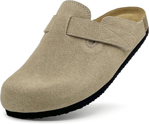 قباقيب rosyclo للنساء والرجال، جلد سويدي مزود بخطاف وحلقة مريحة ووسادة قدم من الفلين قابلة للتعديل للنساء، شباشب منزلية تسد أحذية البطاطس مع دعم القوس in Kuwait