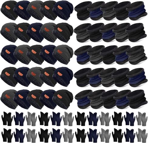 Toulite 75 Pcs Kids Winter Beanies Gloves Scarf Bulk for Boys Girls,Warm Fleece Lining Hats Gloves Neck Warmer Homeless Gift in Kuwait