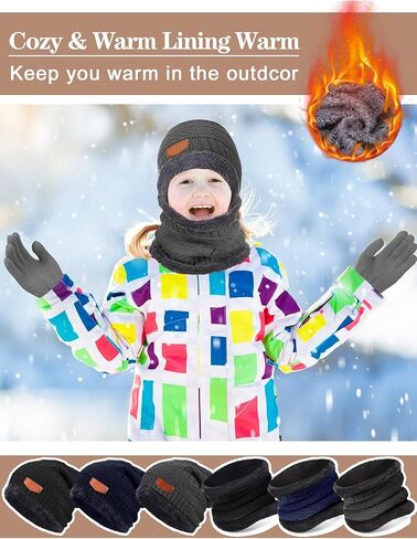 Toulite 75 Pcs Kids Winter Beanies Gloves Scarf Bulk for Boys Girls,Warm Fleece Lining Hats Gloves Neck Warmer Homeless Gift in Kuwait