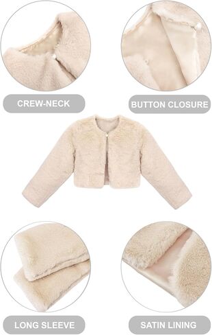 Lilax Girls Cozy Faux Fur Bolero Shrug Long Sleeve Crew Neck Dress Coat in Saudi Arabia