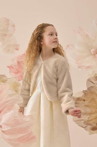 Lilax Girls Cozy Faux Fur Bolero Shrug Long Sleeve Crew Neck Dress Coat in Saudi Arabia