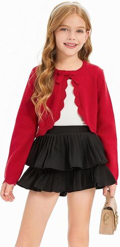 Haloumoning Girls Cropped Cardigan Kids Cute Bow Long Sleeve Knit Shrug Bolero Dress Sweater Shawl 5-14 Years in Saudi Arabia