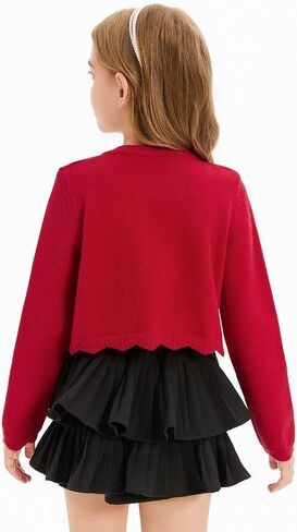 Haloumoning Girls Cropped Cardigan Kids Cute Bow Long Sleeve Knit Shrug Bolero Dress Sweater Shawl 5-14 Years in Saudi Arabia