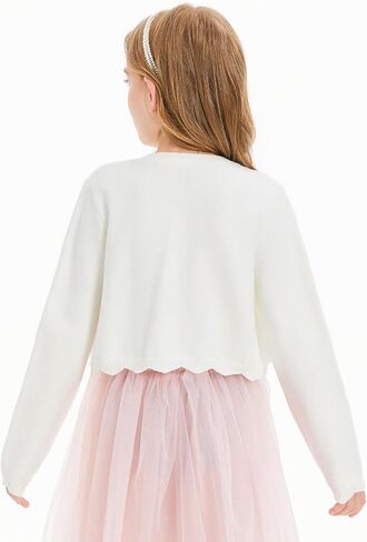 Haloumoning Girls Cropped Cardigan Kids Cute Bow Long Sleeve Knit Shrug Bolero Dress Sweater Shawl 5-14 Years in Saudi Arabia