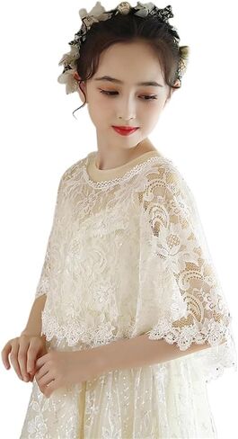 Lifup Girls Lace Flower Girl Bolero Shrugs Shawl Wrap Kids Spring Summer Dress Cover Up in Kuwait