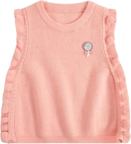 MakeMeChic Girl's Sleeveless Sweater Vest Round Neck Ruffle Trim Knitted Pullover Tops in Saudi Arabia