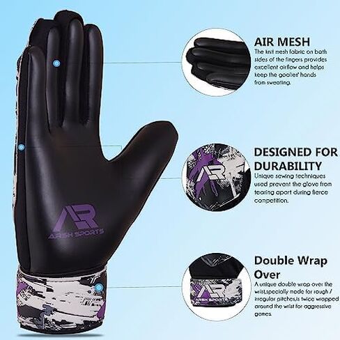 Arsh Sports Soccer Goalie Gloves, Football Goalkeeper Gloves for Kids Boys Youth Children Double Wrist & Finger Spine Protection Along 4mm Super Grip Palm in Kuwait