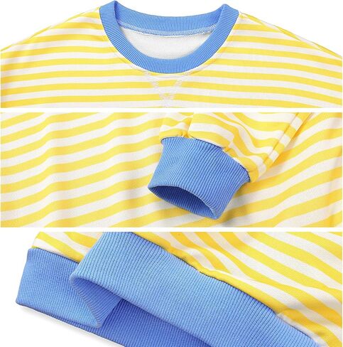Girls Oversized Sweatshirt Striped Color Block Crewneck with Pockets Pullover Tops Long Sleeve Shirts 7-14 Years in Kuwait