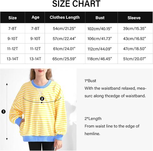 Girls Oversized Sweatshirt Striped Color Block Crewneck with Pockets Pullover Tops Long Sleeve Shirts 7-14 Years in Kuwait