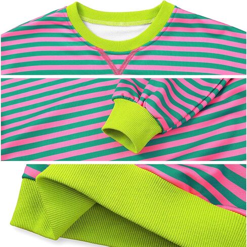 Girls Oversized Sweatshirt Striped Color Block Crewneck with Pockets Pullover Tops Long Sleeve Shirts 7-14 Years in Kuwait
