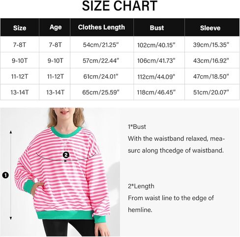 سويت شيرت بناتي كبير الحجم مخطط كتلة الألوان بياقة دائرية مع جيوب بلوفر وأكمام طويلة قمصان 7-14 سنة in Kuwait