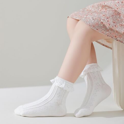 Zumou Toddler Lace Socks Girls Ruffle Eyelet Frilly Princess for Baby Little Kids in Saudi Arabia