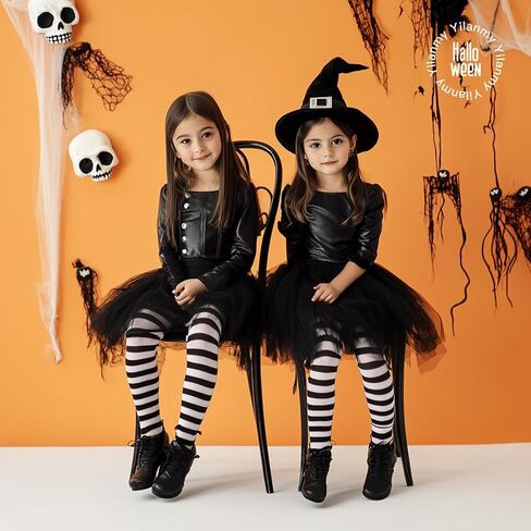Yilanmy Girls Colored Striped Tights Toddler Witch Tights Kids 2 Pairs Halloween Christmas Stockings in Saudi Arabia