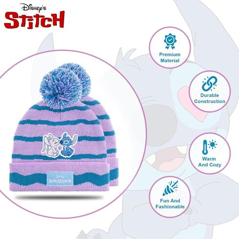Disney Lilo and Stitch Kids Beanie Hat and Glove Set for Girls – Blue Stitch Hat for Girls Ages 5-13 in Saudi Arabia