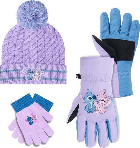 Disney Lilo and Stitch Kids Beanie Hat and Glove Set for Girls – Blue Stitch Hat for Girls Ages 5-13 in Saudi Arabia