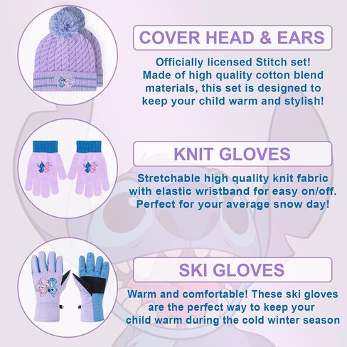 Disney Lilo and Stitch Kids Beanie Hat and Glove Set for Girls – Blue Stitch Hat for Girls Ages 5-13 in Saudi Arabia