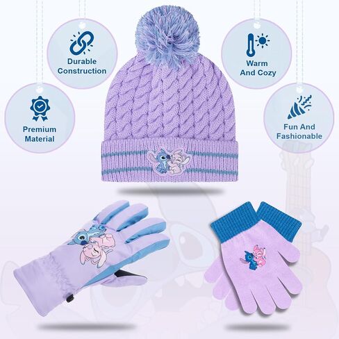 Disney Lilo and Stitch Kids Beanie Hat and Glove Set for Girls – Blue Stitch Hat for Girls Ages 5-13 in Saudi Arabia