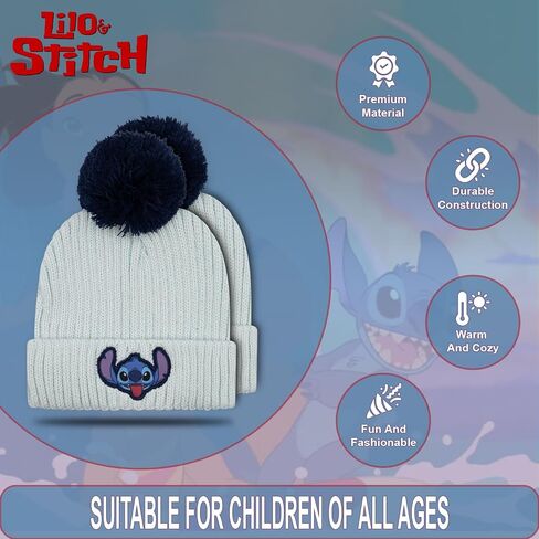 Disney Lilo and Stitch Kids Beanie Hat and Glove Set for Girls – Blue Stitch Hat for Girls Ages 5-13 in Saudi Arabia