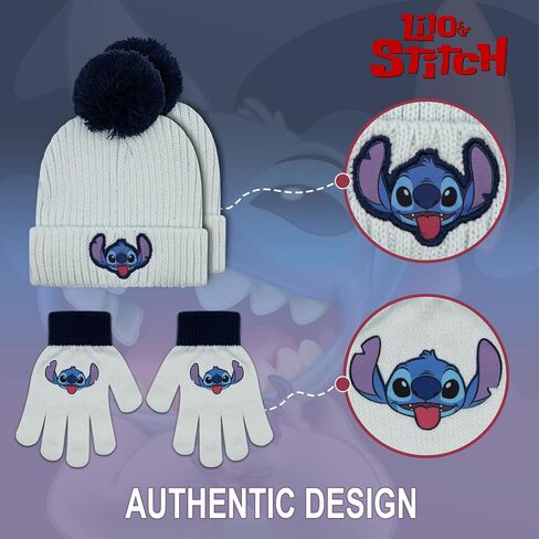 Disney Lilo and Stitch Kids Beanie Hat and Glove Set for Girls – Blue Stitch Hat for Girls Ages 5-13 in Saudi Arabia
