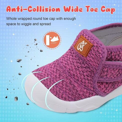 QFH Toddler Shoes Boys Girls Sneakers Comfy Barefoot Shoes Kids Adjustable Hook and Loop Walking Shoes Wide Toe Box Breathable Shoes in Kuwait