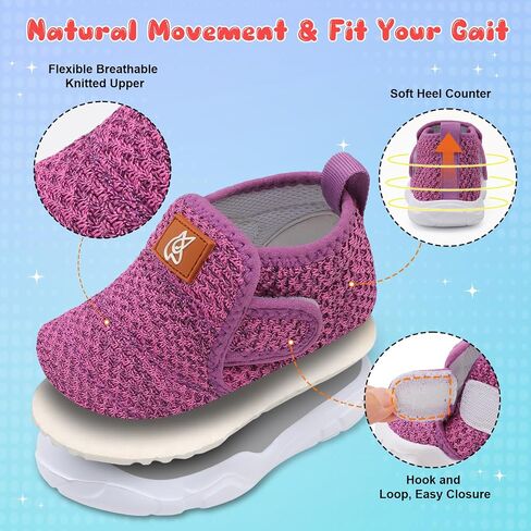 QFH Toddler Shoes Boys Girls Sneakers Comfy Barefoot Shoes Kids Adjustable Hook and Loop Walking Shoes Wide Toe Box Breathable Shoes in Kuwait