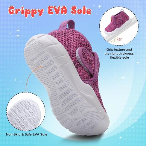 QFH Toddler Shoes Boys Girls Sneakers Comfy Barefoot Shoes Kids Adjustable Hook and Loop Walking Shoes Wide Toe Box Breathable Shoes in Kuwait