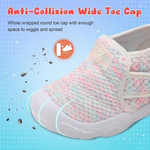 QFH Toddler Shoes Boys Girls Sneakers Comfy Barefoot Shoes Kids Adjustable Hook and Loop Walking Shoes Wide Toe Box Breathable Shoes in Kuwait