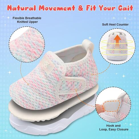 QFH Toddler Shoes Boys Girls Sneakers Comfy Barefoot Shoes Kids Adjustable Hook and Loop Walking Shoes Wide Toe Box Breathable Shoes in Kuwait