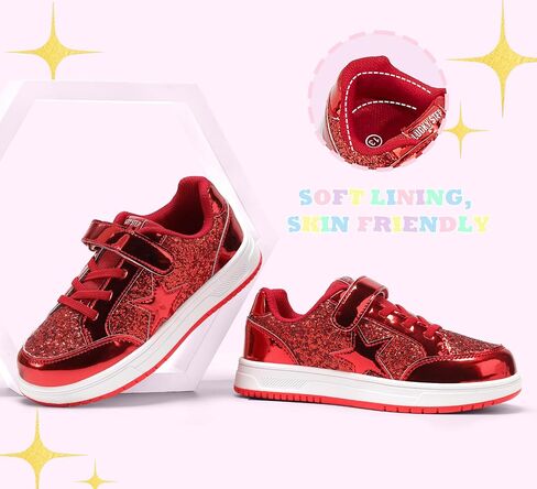 LUCKY STEP Kid's Glitter Walking Shoes Shiny Sparkly Sequins Fashion Sneakers Hook and Loop Athletic Unisex-Child Casual Running for Children/Boys/Girls in Kuwait