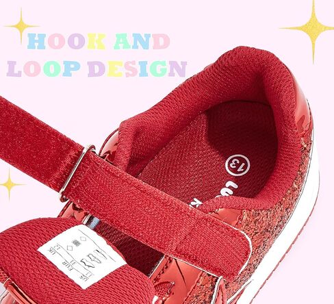 LUCKY STEP Kid's Glitter Walking Shoes Shiny Sparkly Sequins Fashion Sneakers Hook and Loop Athletic Unisex-Child Casual Running for Children/Boys/Girls in Kuwait