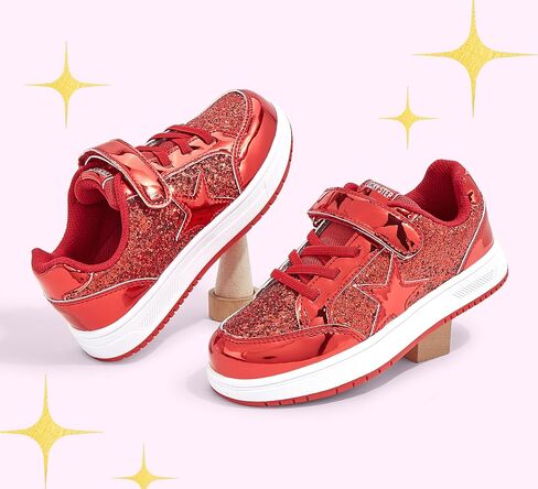 LUCKY STEP Kid's Glitter Walking Shoes Shiny Sparkly Sequins Fashion Sneakers Hook and Loop Athletic Unisex-Child Casual Running for Children/Boys/Girls in Kuwait