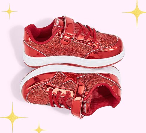 LUCKY STEP Kid's Glitter Walking Shoes Shiny Sparkly Sequins Fashion Sneakers Hook and Loop Athletic Unisex-Child Casual Running for Children/Boys/Girls in Kuwait