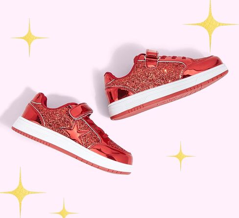LUCKY STEP Kid's Glitter Walking Shoes Shiny Sparkly Sequins Fashion Sneakers Hook and Loop Athletic Unisex-Child Casual Running for Children/Boys/Girls in Kuwait