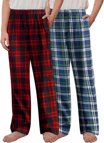 Arshiner Boys Pajama Pants 2 Pack Soft Plaid Sleepwear Kids Lounge PJ Bottoms with Pockets in Kuwait