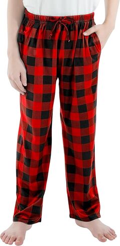 Cooraby Boys Plaid Pants Boys Girls Printed Plaid Pants with Pockets Drawstring Elastic Waist Plaid Pants for Christmas in Kuwait