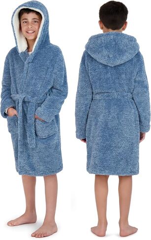 Hooded Plush Robe For Boys- Fluffy Winter PJ Robe With Pockets, Hoodie & Belt- Boys And Teens’ Ultra-Soft Bathrobe in Kuwait