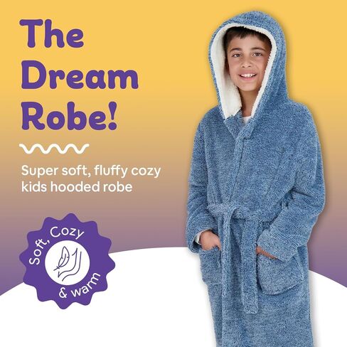 Hooded Plush Robe For Boys- Fluffy Winter PJ Robe With Pockets, Hoodie & Belt- Boys And Teens’ Ultra-Soft Bathrobe in Kuwait